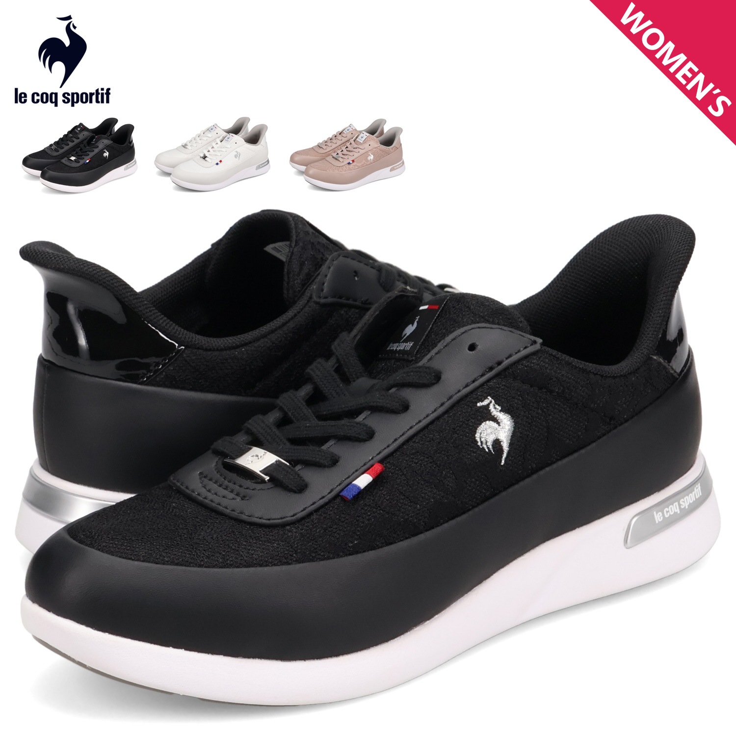 スニーカー LCS セーヴル II ワイド SI レディース ブラック ホワイト ピンク 黒 白 LU5FSN73LZ