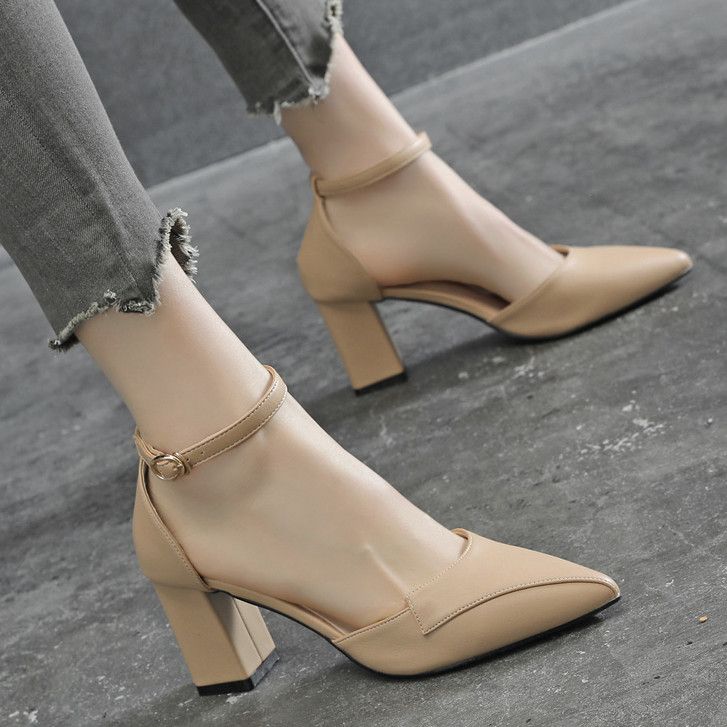 ヒールパンプス 本革ハイヒール女性2024新型春夏バッグサンダル気質尖った太ヒール靴婦人靴