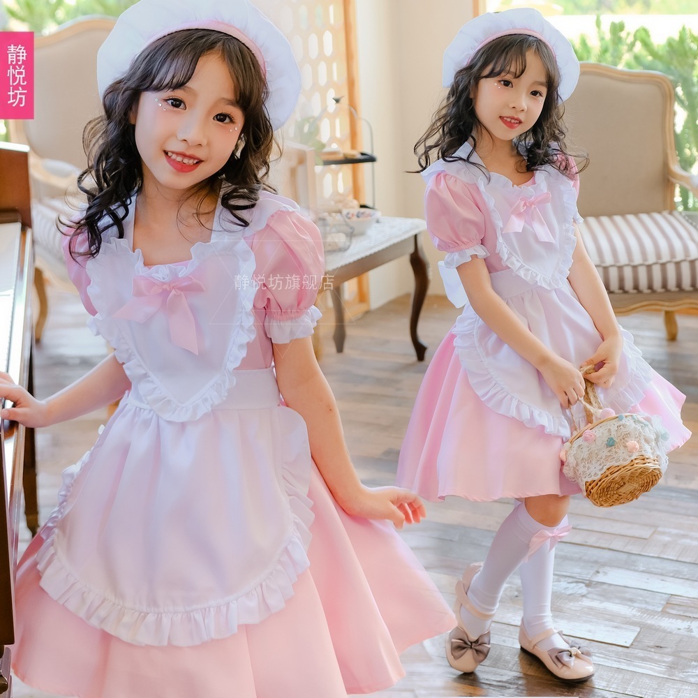 子供用アリスピンクメイド衣装ロリータドレスハロウィン女の子ステージパフォーマンス衣装外国貿易国境を越えた