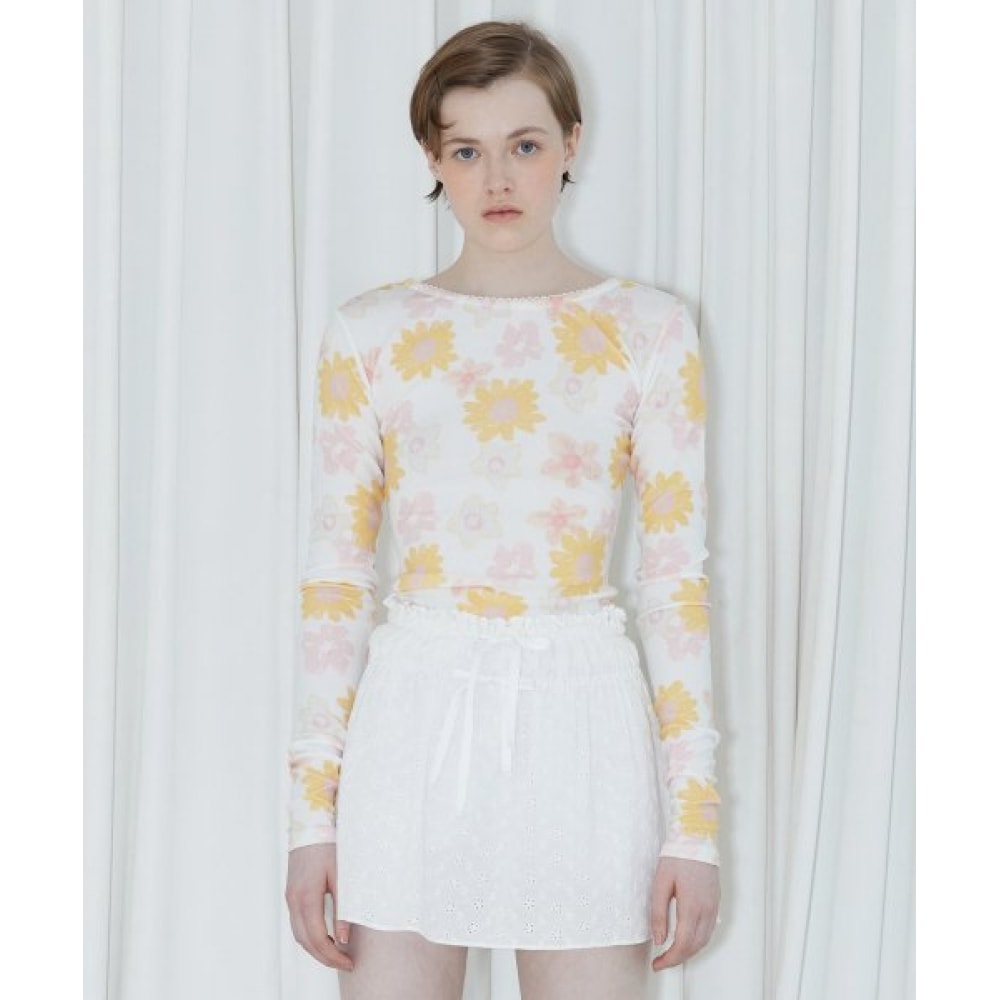 SINOON プリント Vネックロングスリーブ (イエロー)