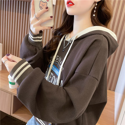 トップス パーカー ショート丈 長袖 レギュラー袖 ストレート フード付き 通気性 柔らかい ポリエステル ラフ メンズライク ボーイッシュ スポーティー 抜け感 柄 個性的 コーヒー ベージュ