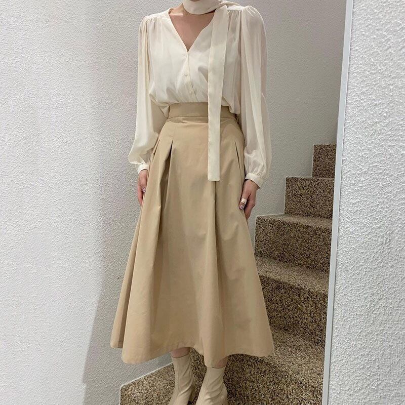 優雅　レディースファッション　Vネックシャツ+スカート　おしゃれ 5,452円