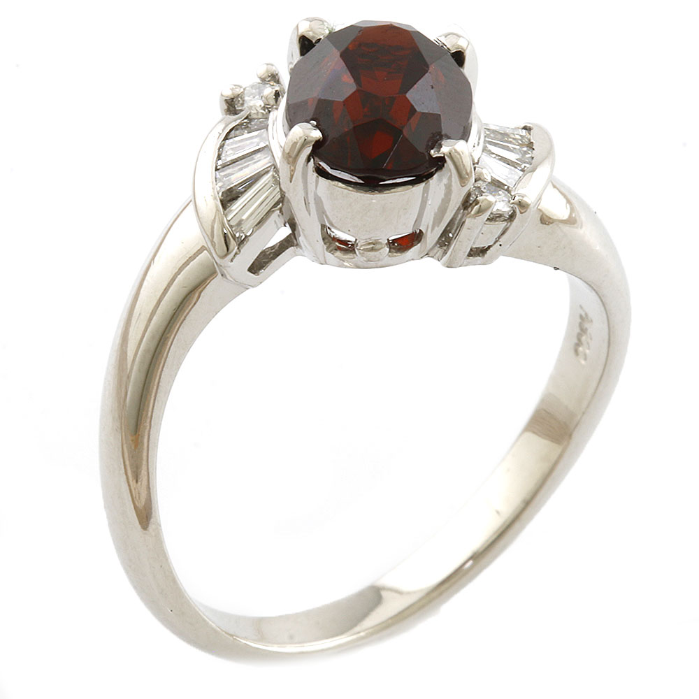 Pt900 リング 指輪 ガーネット1.88 ダイヤモンド D0.20 11号 シルバー レディース かわいい Pt900プラチナ 送料無料 中古