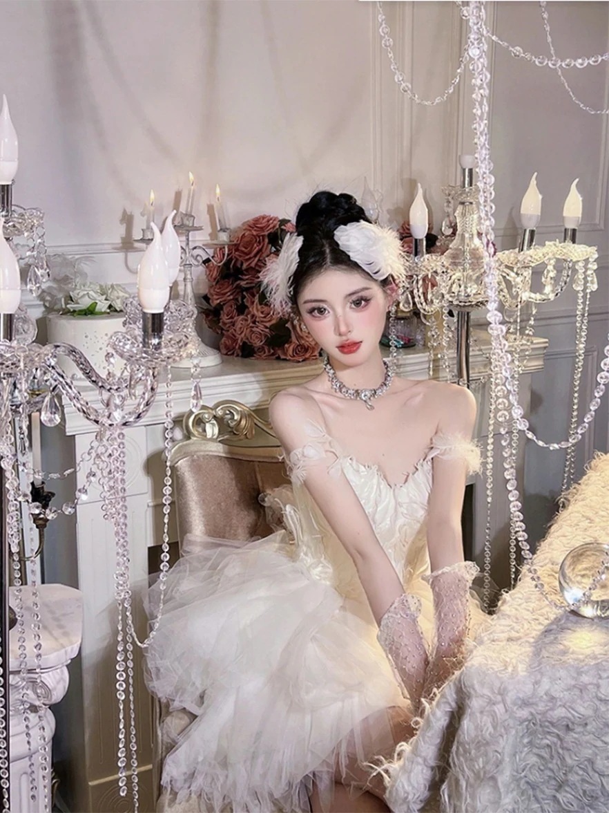 クリスマス ホワイト スワン チューブトップ ドレス フェザー プリンセス パーティー パーティードレス