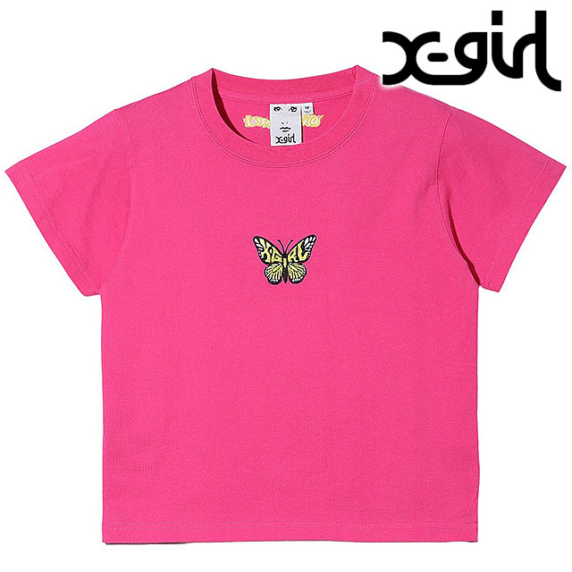 メール便 レディース エンブロイダリード バタフライロゴ ショートスリーブ ベビー Tシャツ [105242011018] LOGO S/S BABY TEE トップス 半袖 刺繍ロゴ PINK