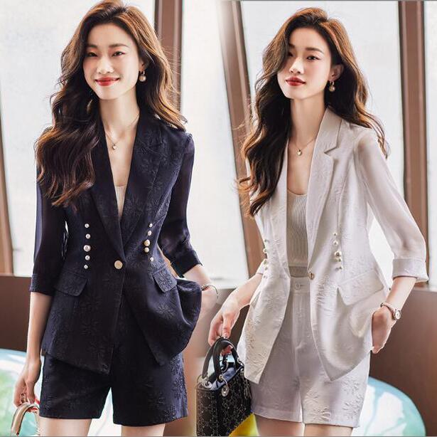 入学式 卒業式 母 スーツ ママスーツ レディース 洗える 2点セット パンツスーツ 七分袖 テーラードジャケット ショートパンツ 上下セットアップ フォーマル シンプル オフィス ビジネス 通勤OL