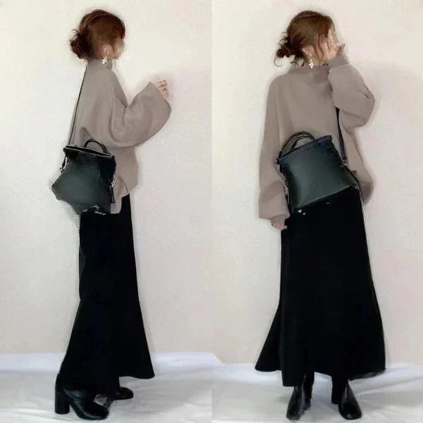 作気質ニットセットアップ着痩せハイネックセータートップスロングスカート二点セット百掛けレディースファッション福袋大きめサイズ