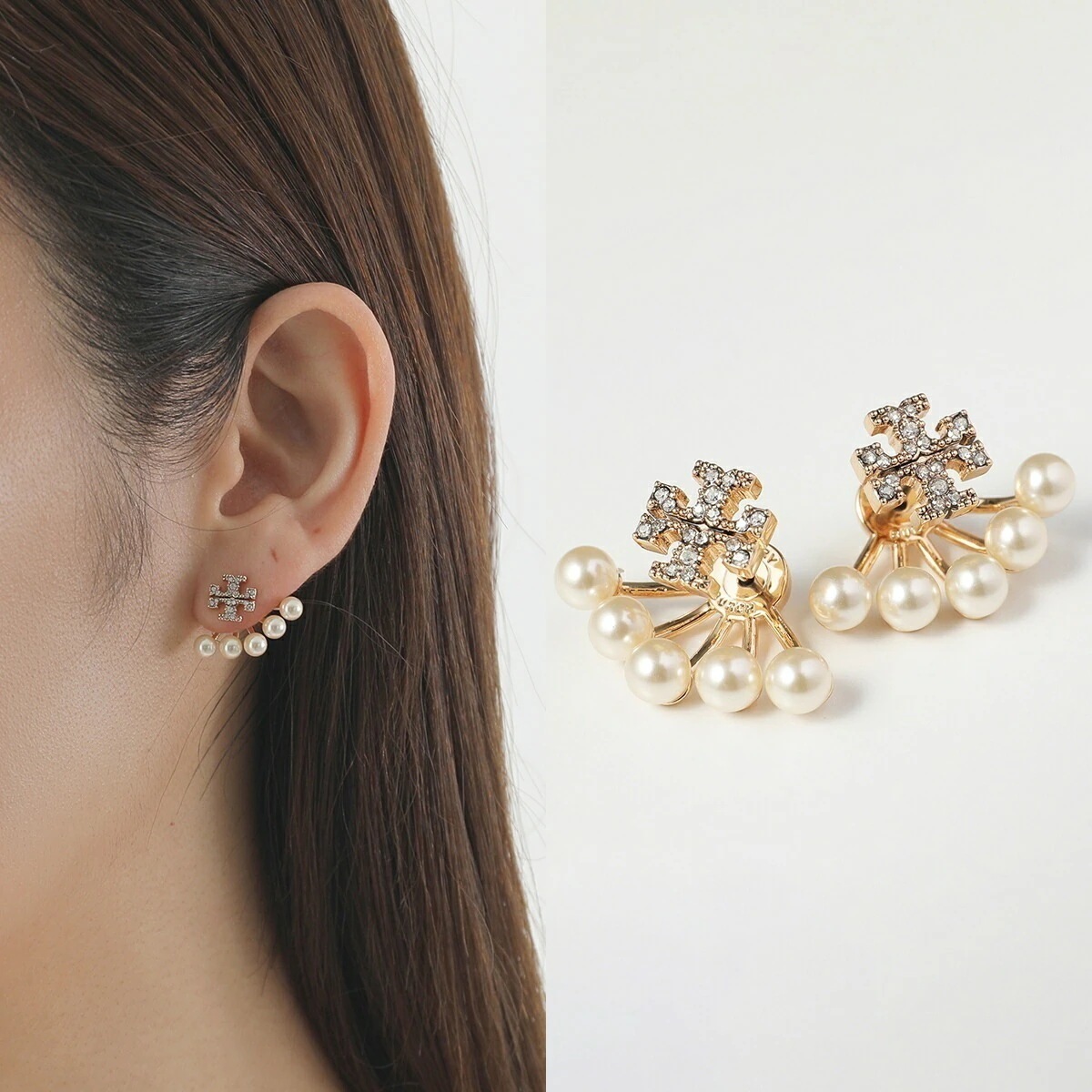 TORY BURCH トリーバーチ ピアス KIRA PEARL FRONT-BACK キラ パール フロントバック 163695 レディース ダブルT ロゴ 782/TORY-GOLD/PEARL