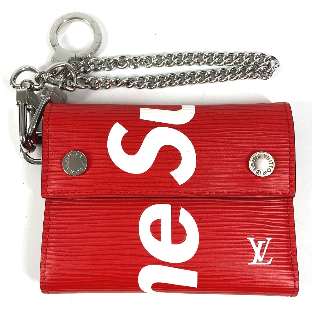 3つ折り財布 M67755 シュプリーム コラボ supreme CH.CP ウォレット エピ チェーンウォレット コンパクトウォレット エピレザー レッド