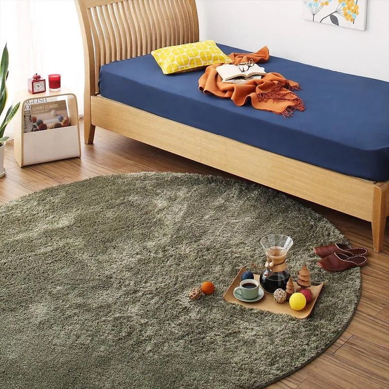 洗える! お部屋のアクセントになるミックスカラーの円形シャギーラグ [vifla bouquet]ヴィフラ/ブーケ 直径190cm（サークル） オリーブグリーン