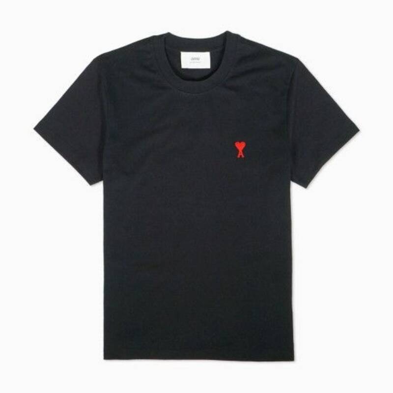 Ami BFUTS035 724 001 ハートロゴ ブラック半袖Tシャツ [国内配送]
