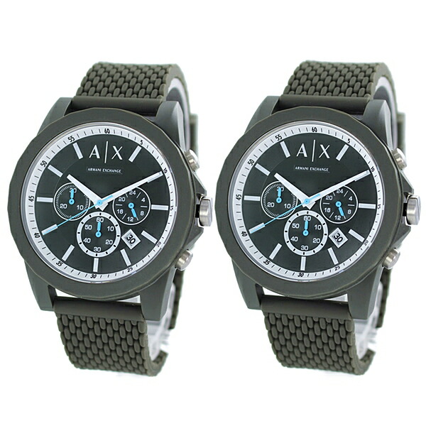 アルマーニ エクスチェンジ ペア ウォッチ 腕時計 手表 メンズ レディース お揃い 同じサイズ ギフト セット マット オリーブ グリーン シリコン ラバー ポイント消化 22,578円