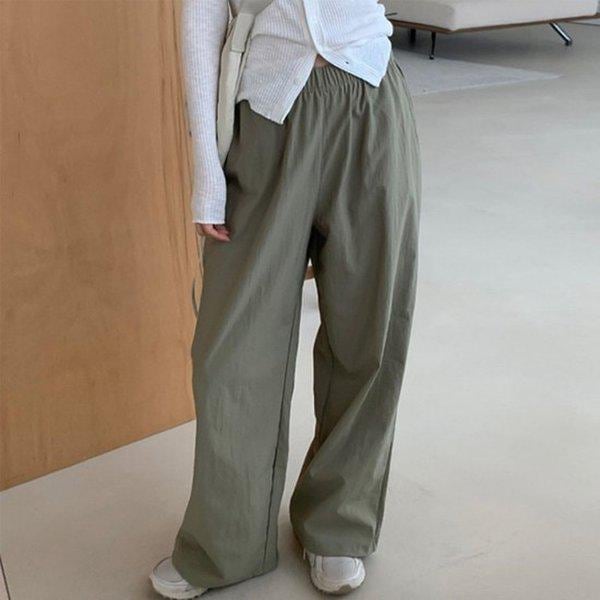HスタイルUSツイルナイロンパンツ 秋 レディース バンディングパンツ ストレート ワイドパンツ スラックス