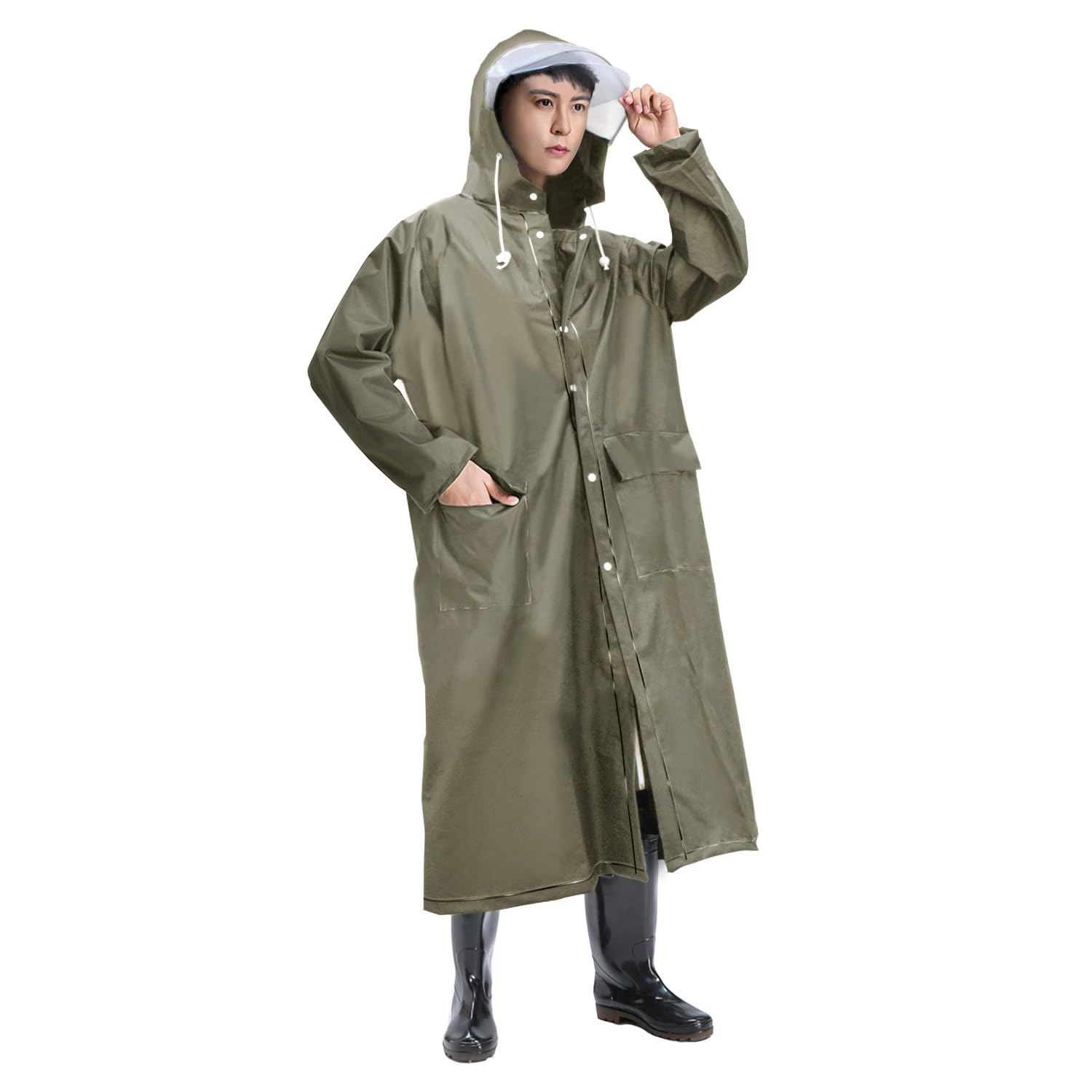Jerise 【透明レインバイザー付き】 レインコート 大きいサイズ 男女兼用 リュック対応 超撥水 レインウェア バイク 自転車 雨具 レインポンチョ ロング 防水 防風 メンズ レディース 雨合羽