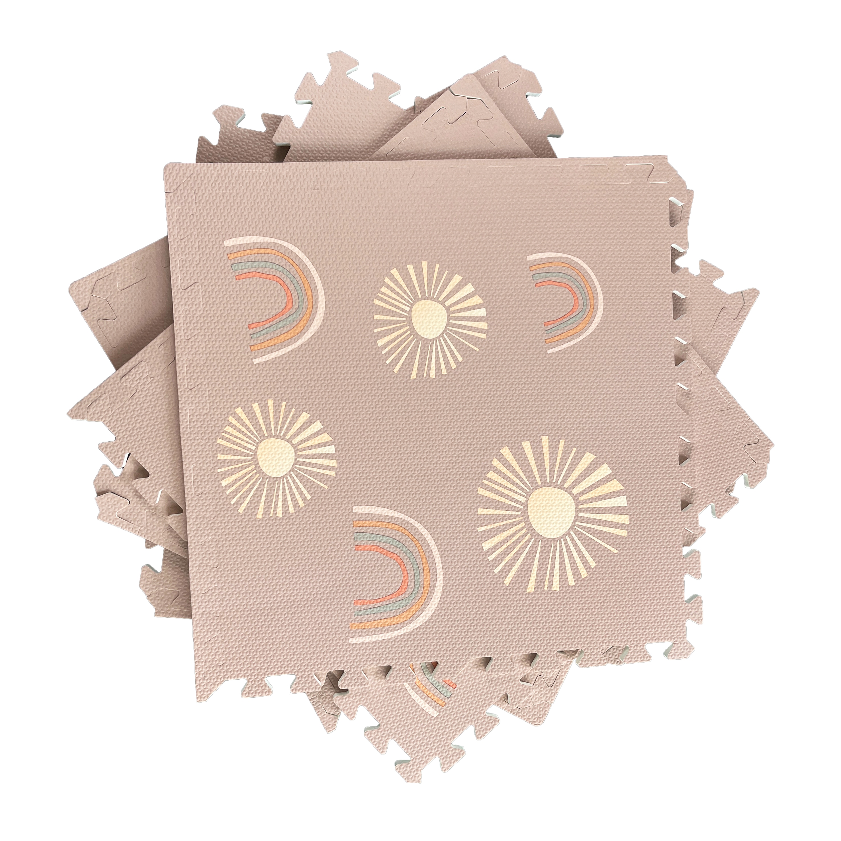 ピンクレインボー&サン ジョイントマット 24枚組 子供マット 大判60cm 厚み12mm 防音 フロアーマット 赤ちゃん フロアマット