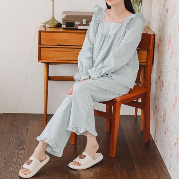 ソアベフリルチェック長袖パジャマツーピース3色