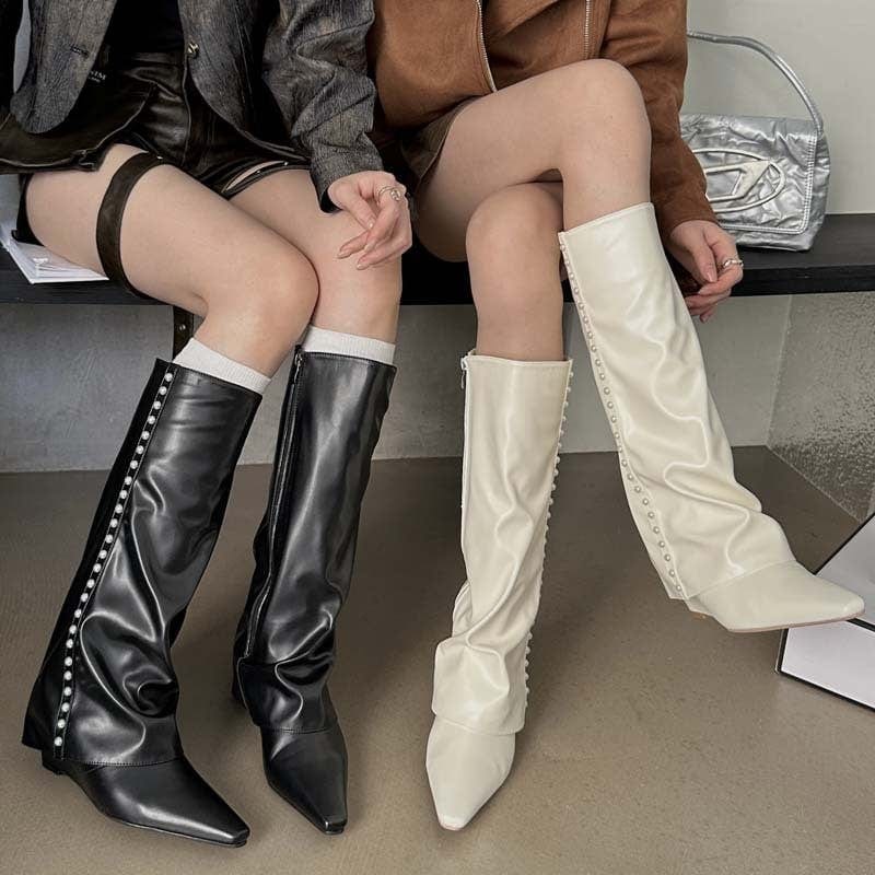 秋冬ファッション レディースブーツ 美脚 ズボンの長靴ポインテッドトゥスロープヒール ブーティー 美脚 歩きやすい