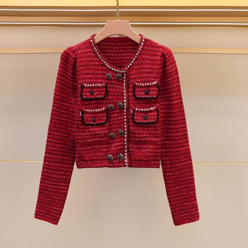 Zhuoya 小さなニットジャケット女性の冬リッチスタイル韓国スタイルクリスマストップカーディガン