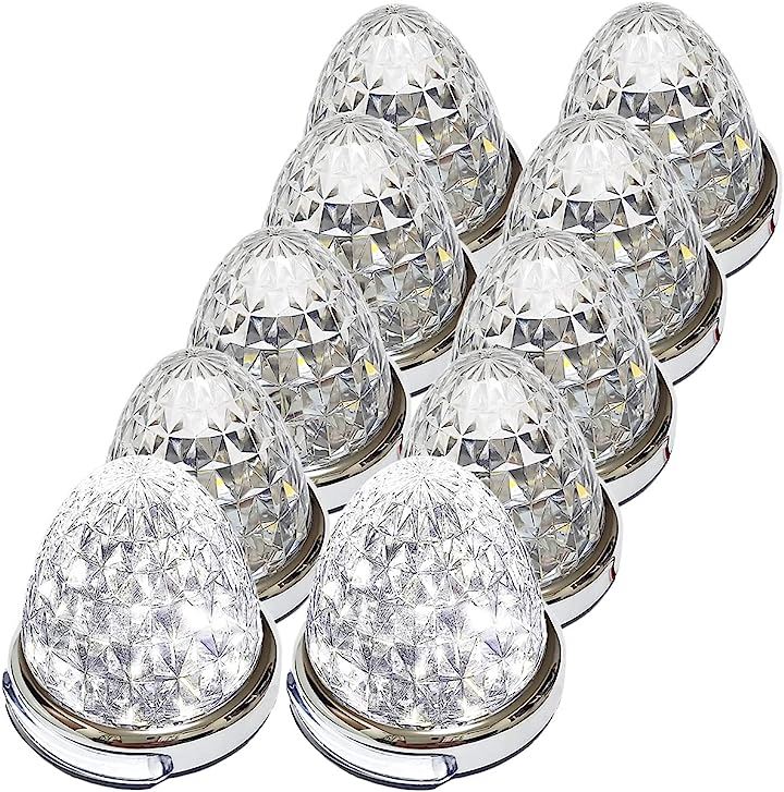 12V 24V トラック用 LED マーカーランプ 路肩灯機能付 サイド メッキリング 5面クリスタルカット仕様 22LED 汎用( ホワイト, 10個)