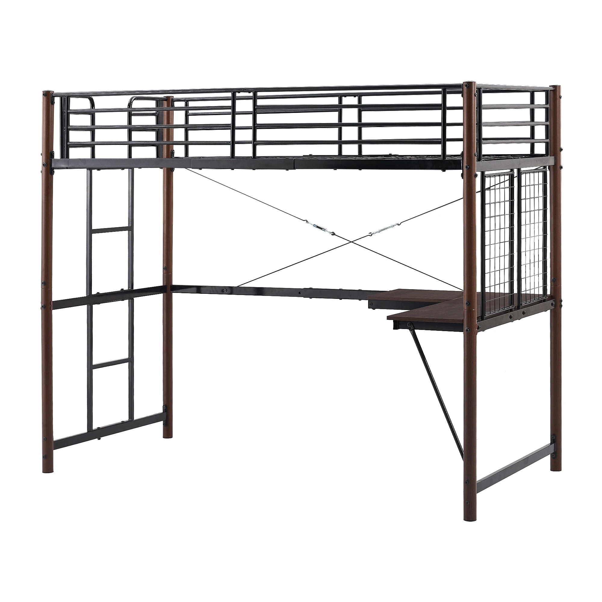 システムベット 　ロフトベッド シングル デスク・スチールネット付き 収納付き 北欧風 二段ベッド 大人用　二段ベッド スチール 耐震