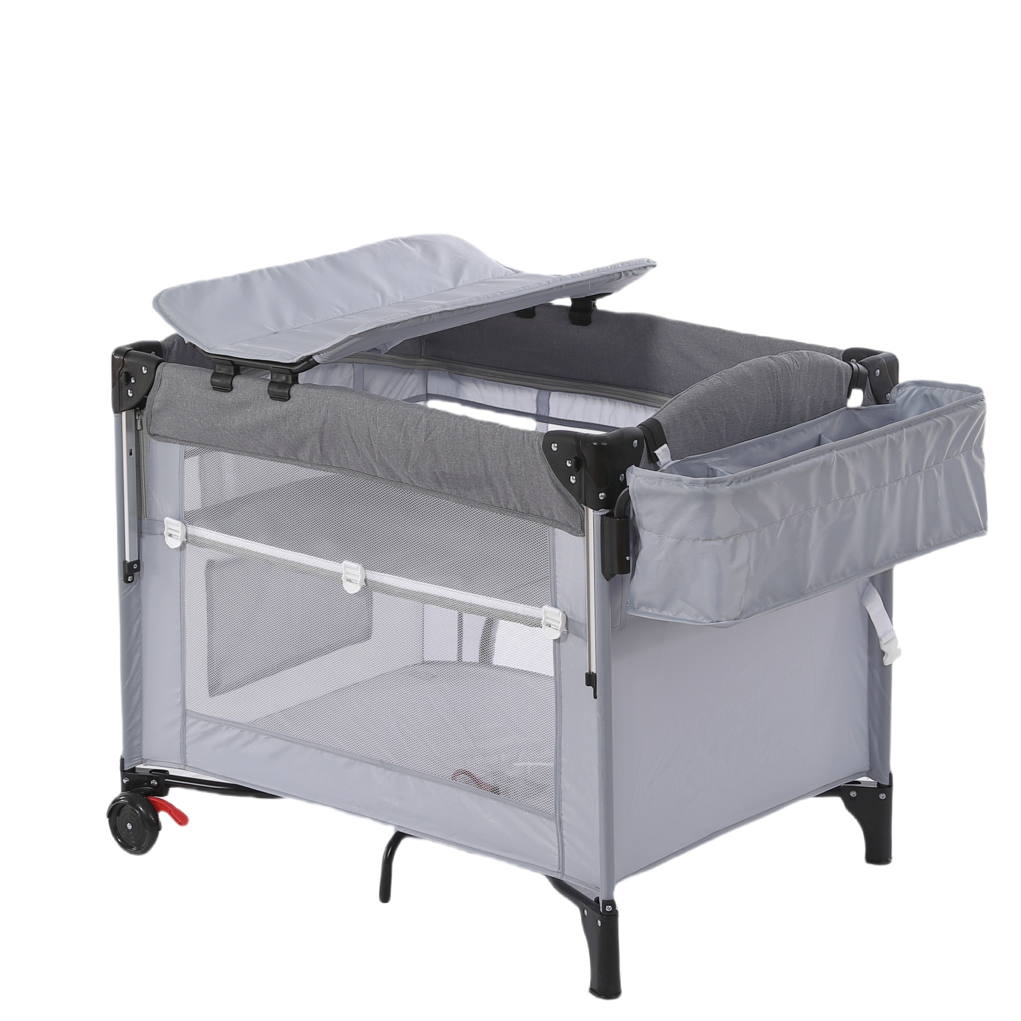 【国内発送Ｍ】1716ベビーベッド ベビーサークル 折りたたみ 添い寝ベッド おむつ替えテーブル付 プレイヤード お昼寝マット キャリーバッグ付 マットレス付 キャスター付き 多機能 軽量 出産祝い