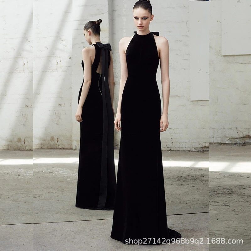 2024 新作 無料 オフショルダーブラックボートネック高級感 気質 着痩せパーティードレス結婚式ドレス演奏会ドレス新年会ドレ