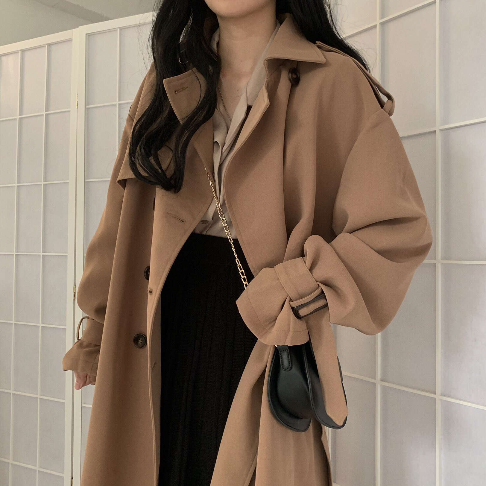 アウター コート トレンチコート 膝下 ロング ロング丈 袖あり 長袖 襟付き ポリエステル かわいい 大人可愛い きれいめ シンプル 上品 おしゃれ お洒落 かっこいい 大人女子 こなれ感