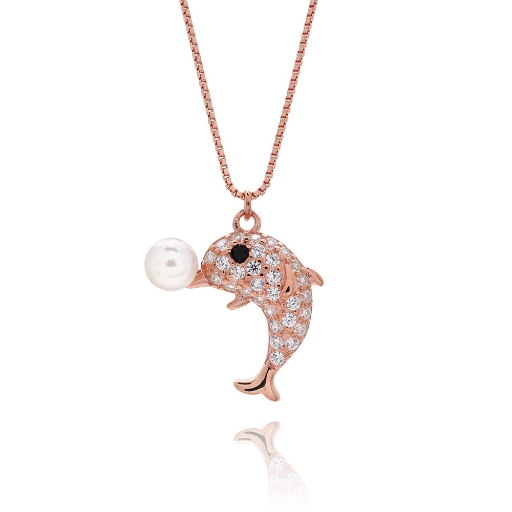 S925 ドルフィン パール ネックレス [fhns051-rosegold]