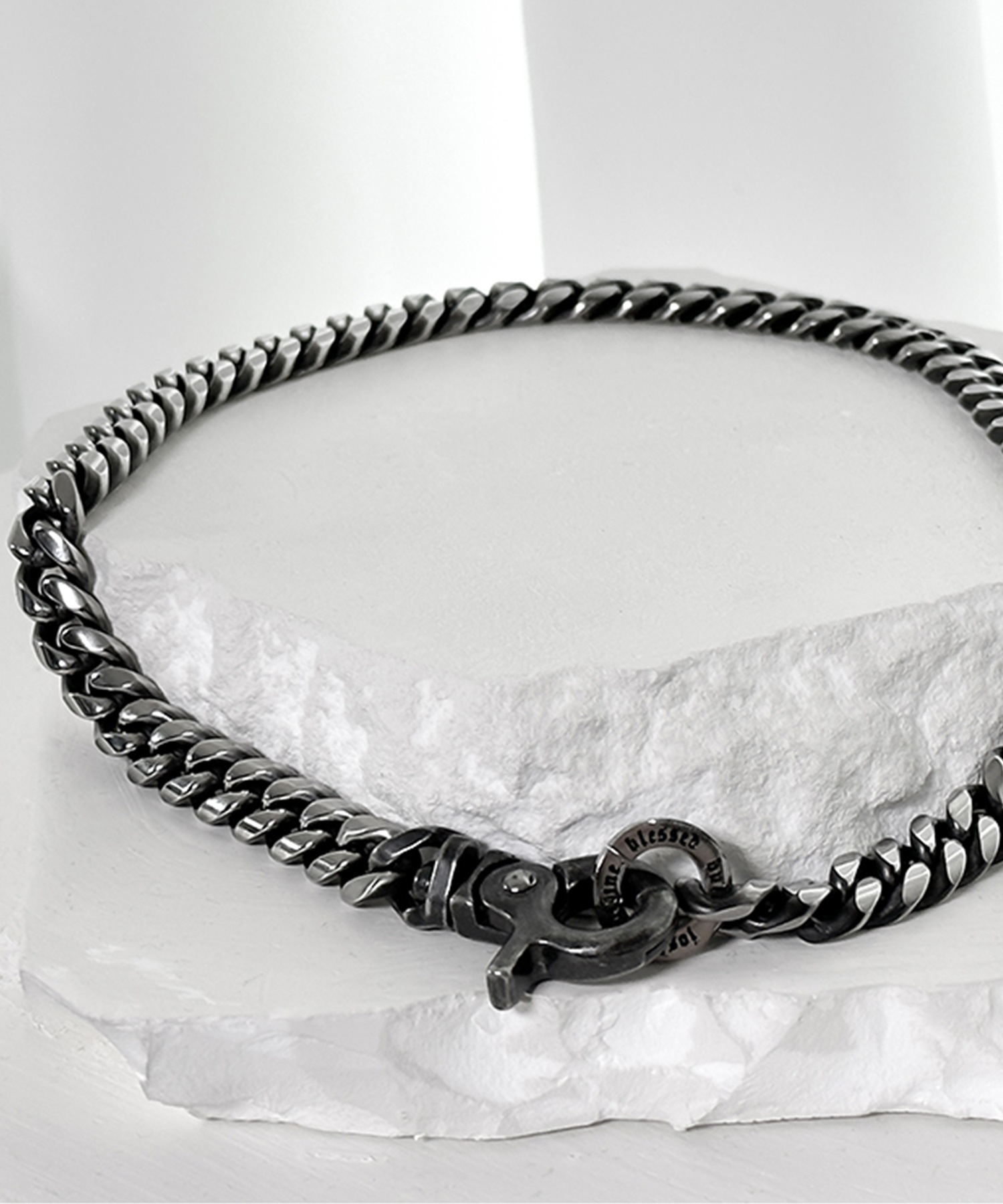 Blessed Bullet クラシックカーブチェーンリンクネックレス_L ブラックシルバー_10mm