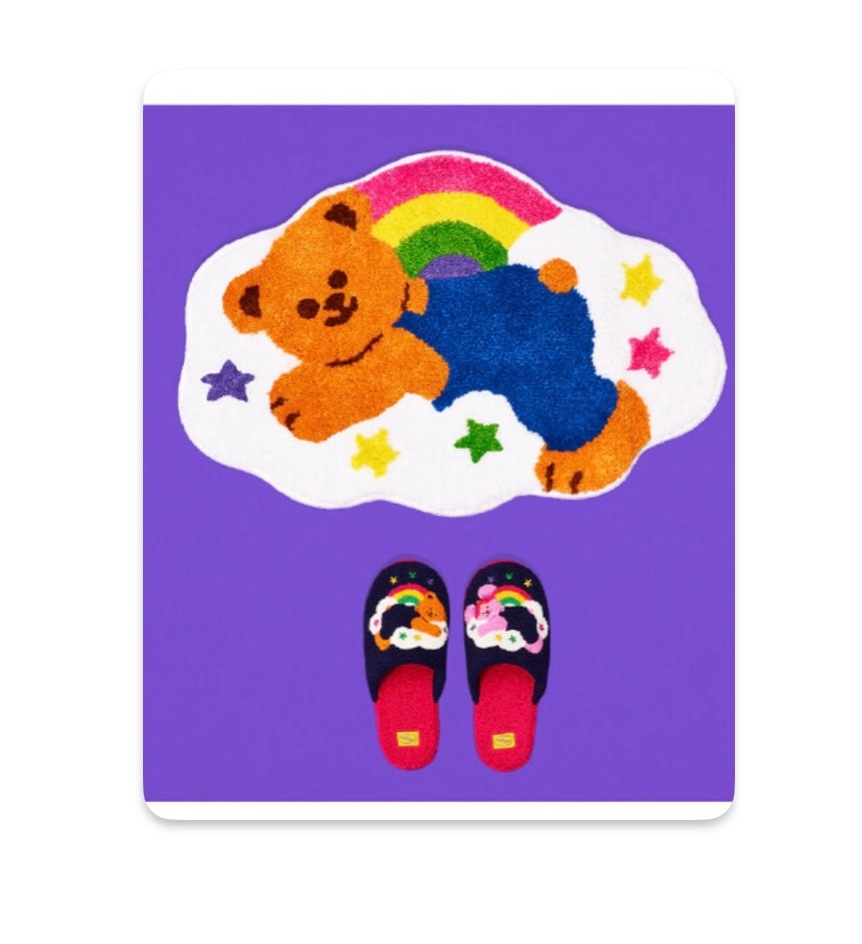 wiggle ) Bear floor mat + terry home slipper set