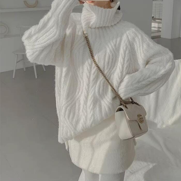 トップス ニット タートルネック セーター カットソー レディース エレガント 大人 可愛い きれいめ カジュアル フェミニン 長袖 プルオーバー ハイネック ケーブル ブルー 青 ベージュ ピンク