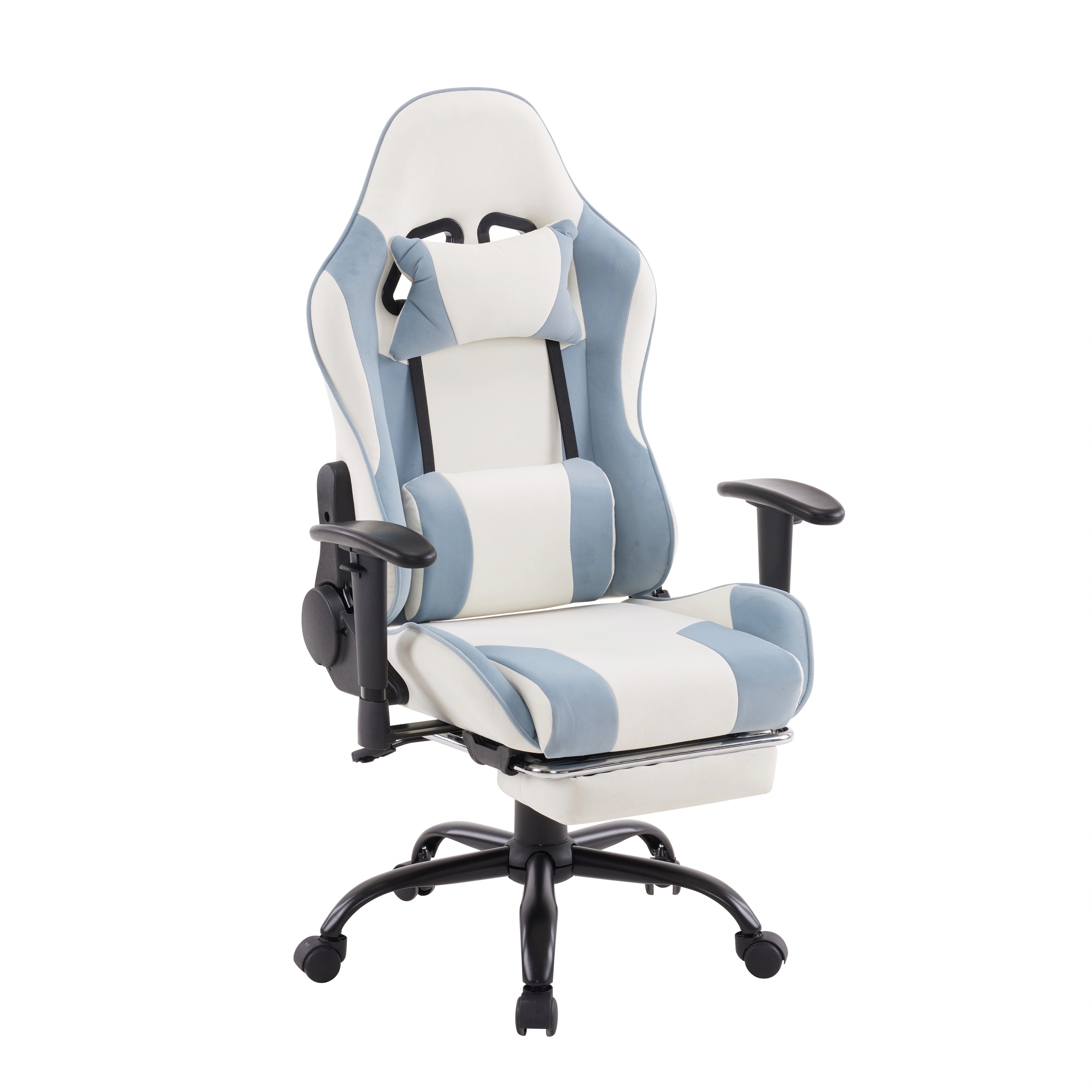 435【人気商品】ベージュ＋ブルー　　ゲーミングチェア ィス オットマン デスクチェア オフィスチェア フットレスト 通気性 一人掛け 昇降調節 腰楽 座いす パソコンチェア 多機能 ハイバック ヘッ