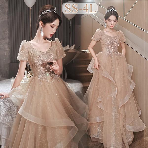 ドレス 大人 ピアノ発表会 ドレス 演奏会 結婚式 袖付き フェミニン 大きいサイズ パーティードレス ロングドレス 袖あり お呼ばれ