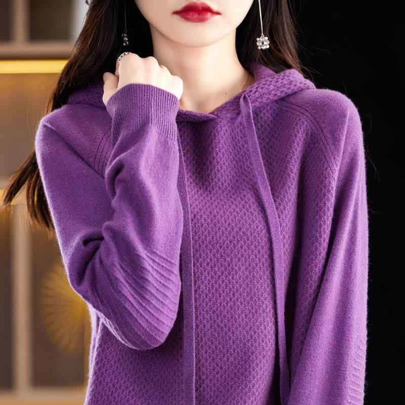 ニット フード付き トレーナー レディース 韓国風 ゆったり ショート丈 プルオーバー トップス 長袖 無地 厚手 春秋 カジュアル 米色 キャメル ホワイト ピンク系 オレンジ 紫 青 グ