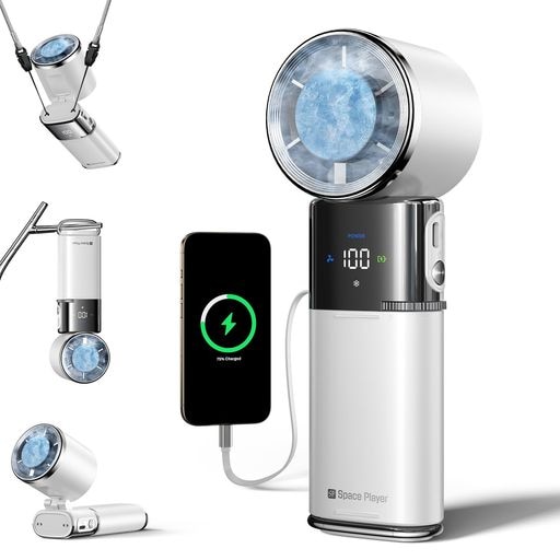 【2025 強風革命!】SP Space Player ハンディファン 冷却プレート ターボ強風(10600+rpm) 9000mAh大容量 手持ち扇風機 内蔵Type-C伸縮ケーブル(スマホ充電対応