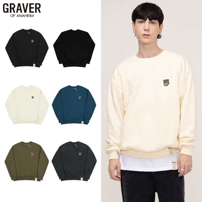 スモール レオパード 刺繍 スマイル ホワイトクリップ マンツーマンTシャツ_5color