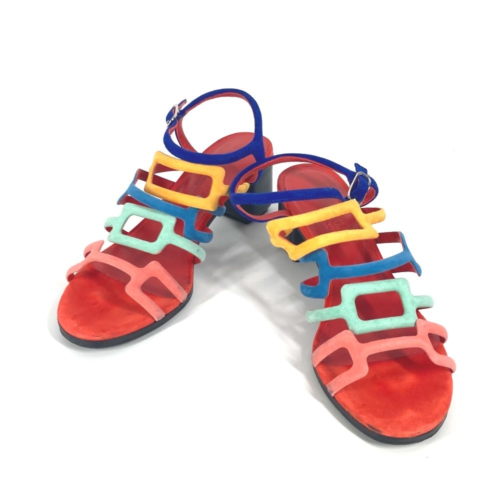 サンダル レインボー 靴 シューズ ヒール スエード マルチカラー