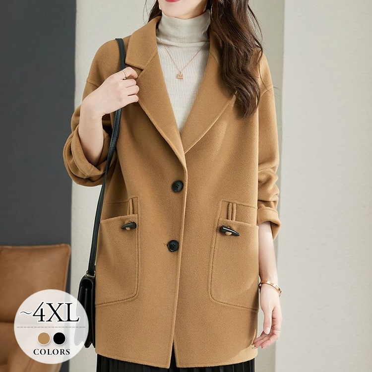 ウールコート レディース スーツジャケット ジャケット コート ウール 羽織り アウター 暖かい 冬 大きいサイズ おしゃれ 上品 キャメル ブラック 無地 テーラードジャケット シンプル