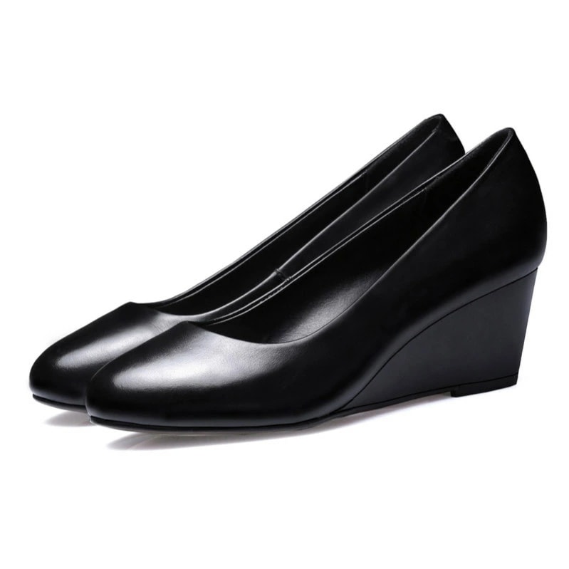 2000円OFFクーポン 36cm ウエッジヒール ラウンドトゥ パンプス レディース ソール レザー コンフォートパンプス ウェッジソール 痛くない 歩きやすい 走れる ウェッジ 靴 ぺたんこ フォ