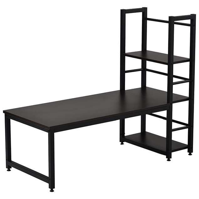 【国内出荷】【新品登場】【ダークブラウン】H型PCデスク ロータイプ一体型 ラック付き デスク ワークデスク 木製 学習デスク