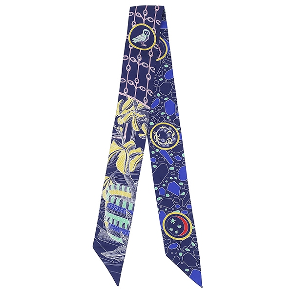 エルメス HERMES スカーフ ツイリー シルク ブルーインディゴ×ジョーヌ×マルチカラー 【LA DANSE DES AMAZONES/アマゾンのダンス】 【箱】【中古】 18,293円