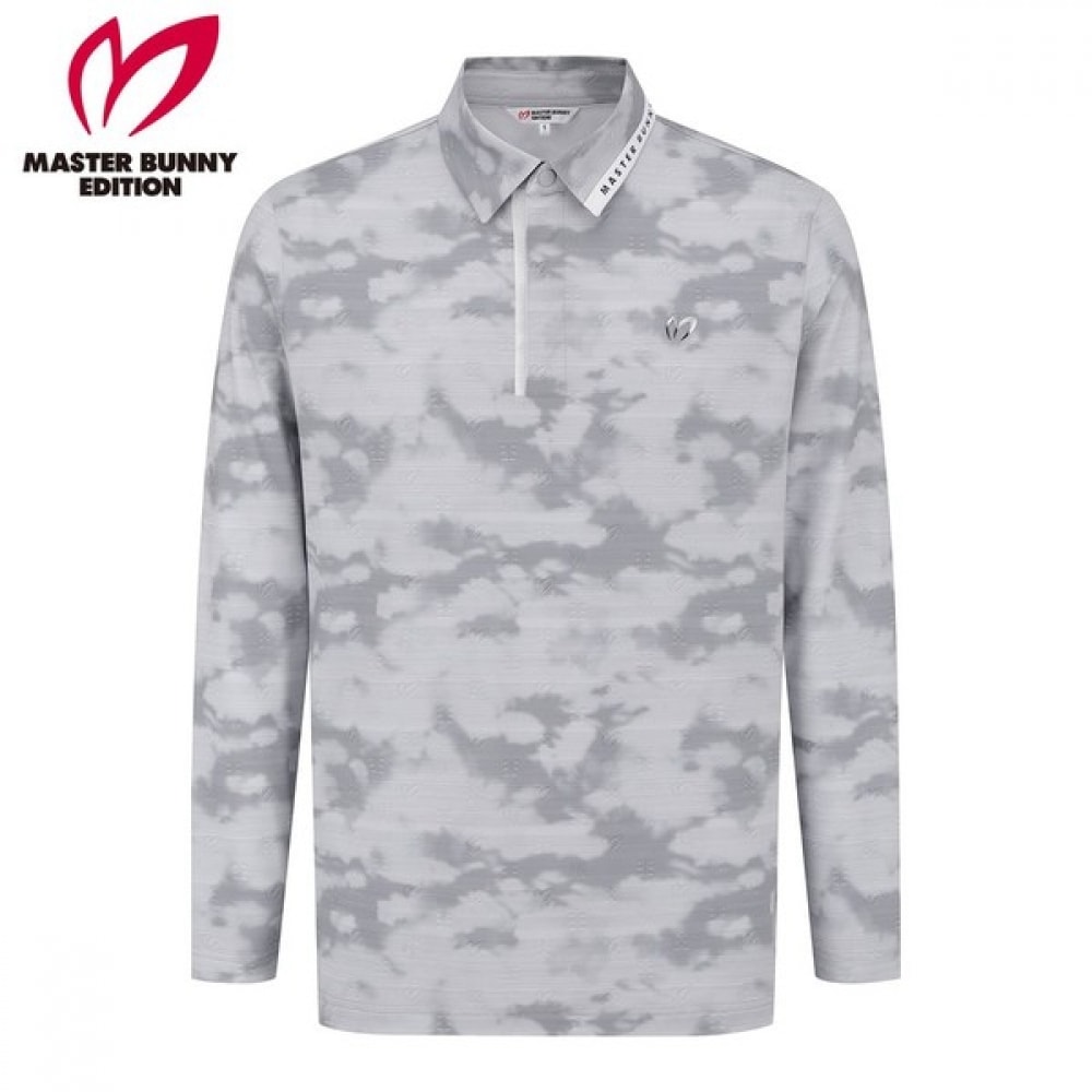 (Master Bunny) メンズタイダイロゴ柄襟付き長袖Tシャツ