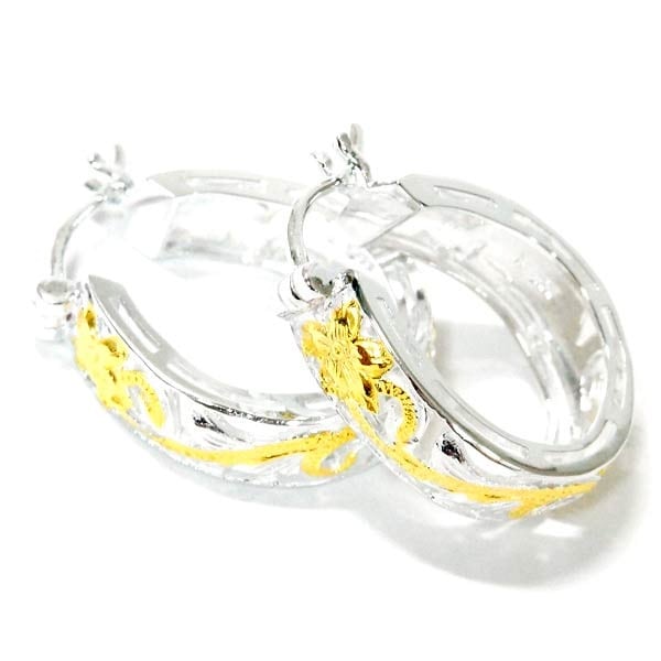 ハワイアンジュエリー フープピアス プルメリア 花 スクロール 波 透かし彫り イエローゴールド ペアカラー レディース シルバー925 8,306円