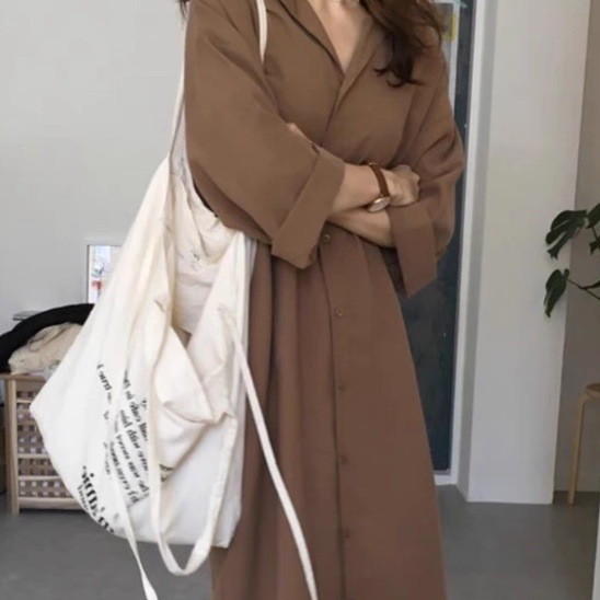 レディース ワンピース シャツ ブラウス 羽織 前開き ロング 長袖 襟付き 角襟 Iライン フェミニン ストリート ボタン かわいい 大人可愛い きれいめ シンプル 上品 おしゃれ かっこいい