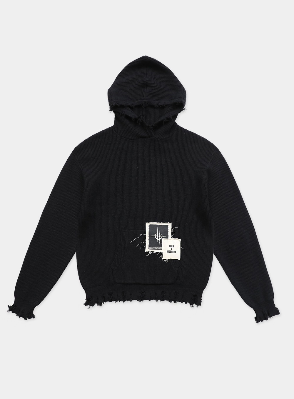 【BADBLOOD】 DESTROYED HOODED SWEATER (UNISEX) : BLACK