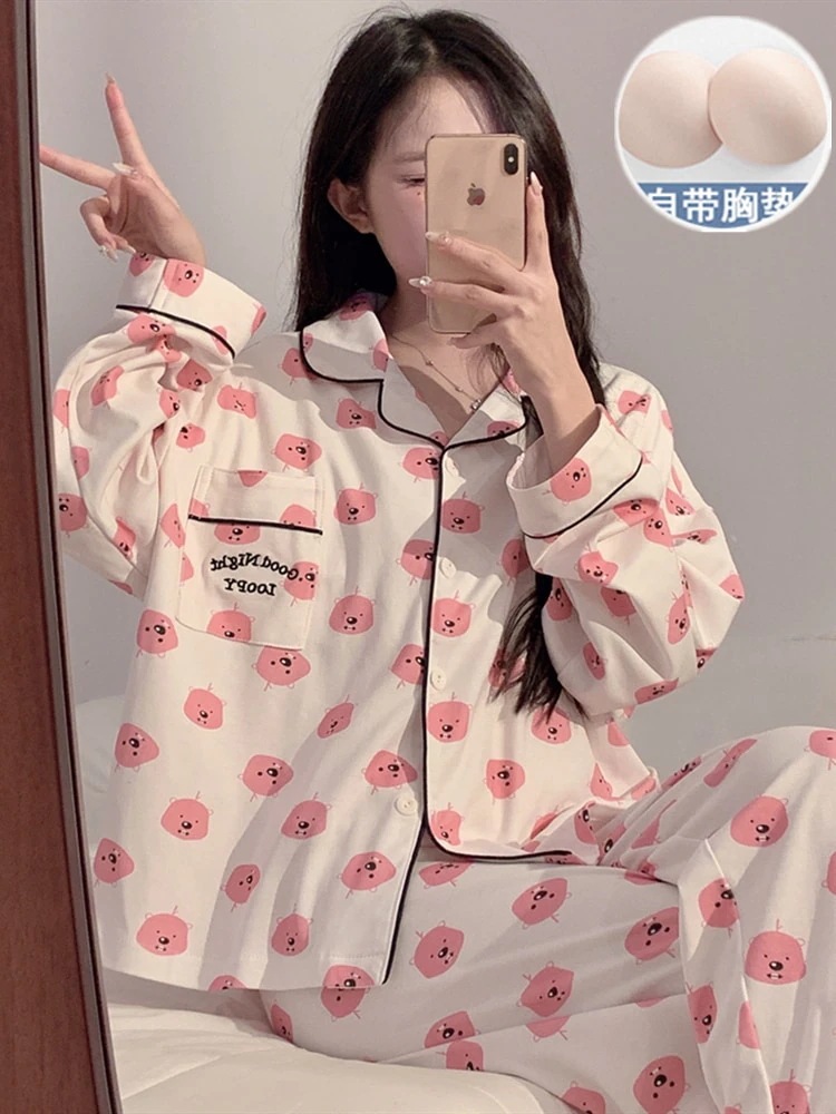 激安本日2枚購入でカード2キーホルダー ルーピールビーパジャマ女性用綿長袖かわいい胸パッド付きスーツ