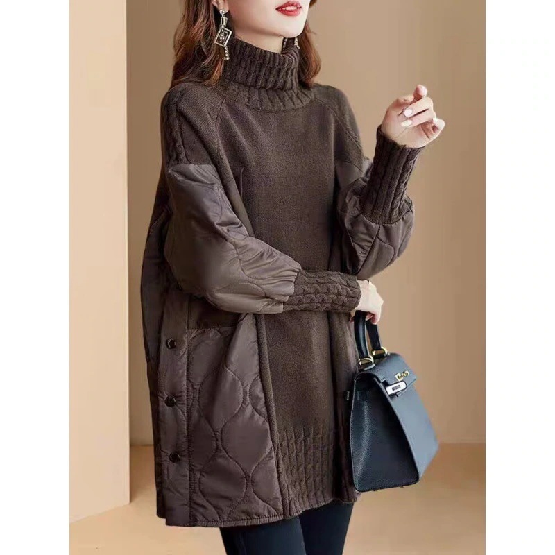 Tシャツカットソー フェイクツーピース ハイネック セーター レディース 厚手 おしゃれ トップス ニット