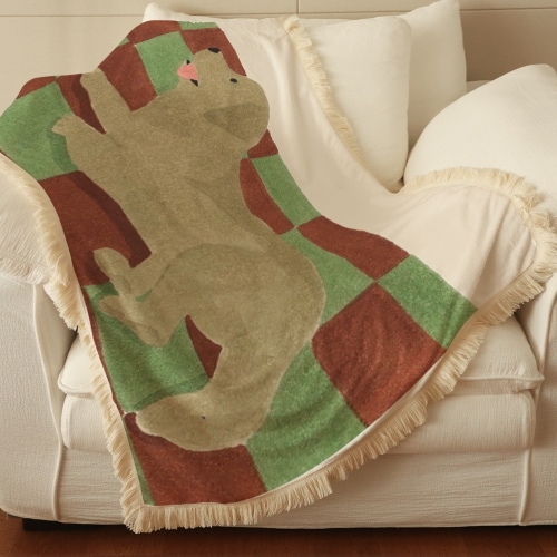 両面5mmマイクロファイバーブランケット 毛布 四季適用 なめらかで心地よい肌触り 洗える タッセル(100X150) とつかみさこ 「waiting」