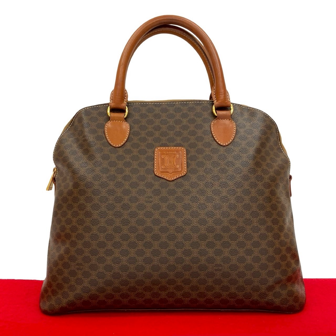 ヴィンテージ マカダム ブラゾン 柄 トリオンフ ロゴハンドバッグ レザー PVC ブラウン 013-7