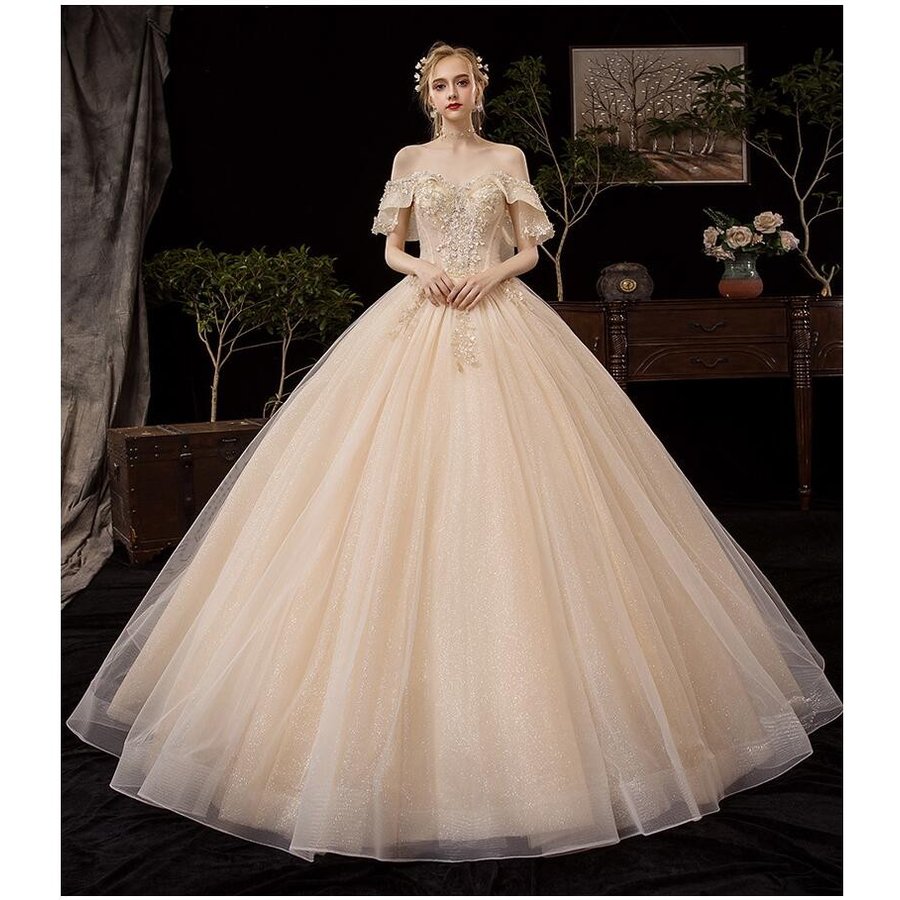 ウエストと裾がレース　上品　姫系　プリンセス　カラードレス　花嫁衣装　舞台衣装ルネッサンス